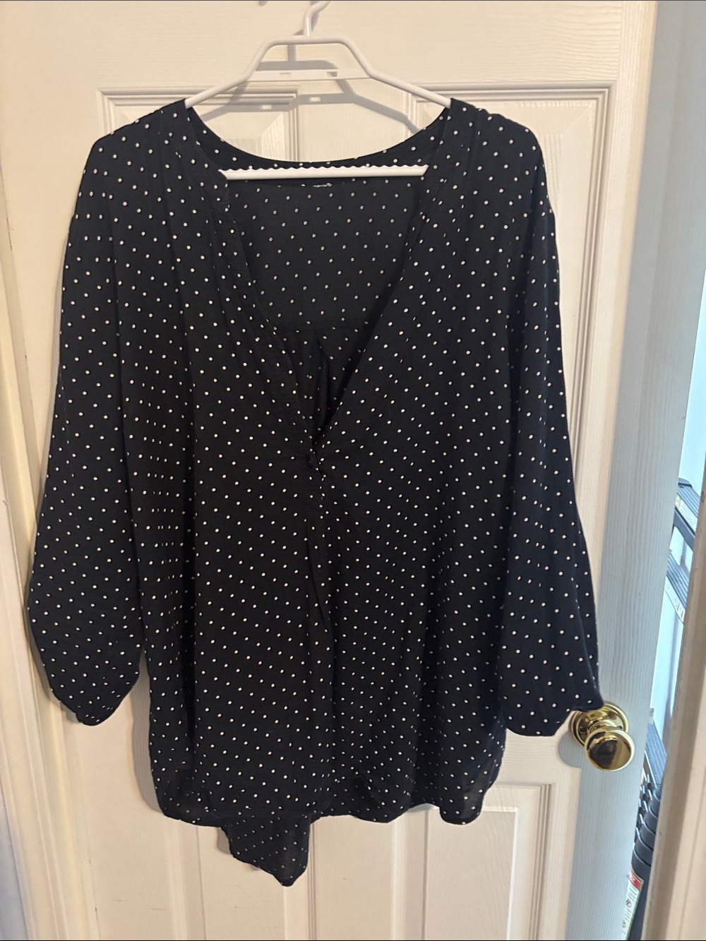 Women's Black Polka Dot Blouse - Classic V-Neck Top